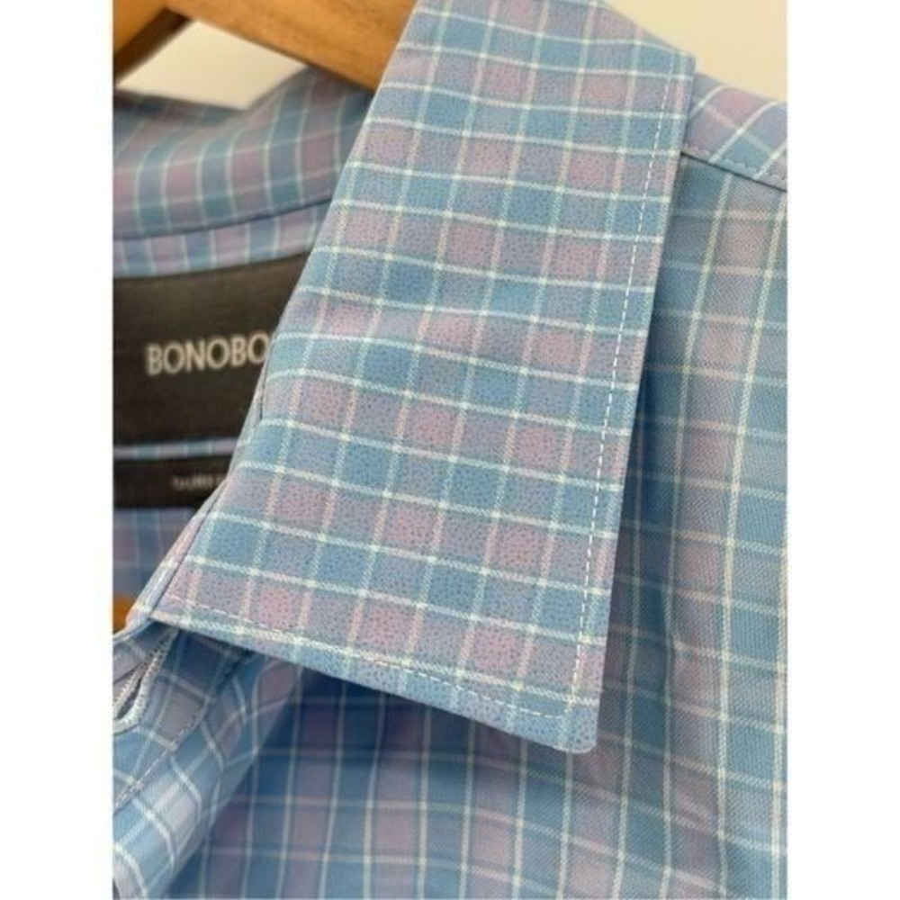 Bonobos Button Down Shirt Men Medium Blue Pink Tailored Slim Fit‎ Check